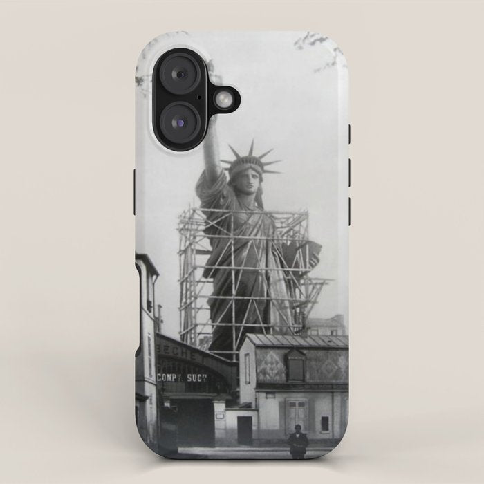 Piecing Together of the Architecture of the Statue Of Liberty In Paris, 1886 black and white photograph iPhone Case Gallery Image 1