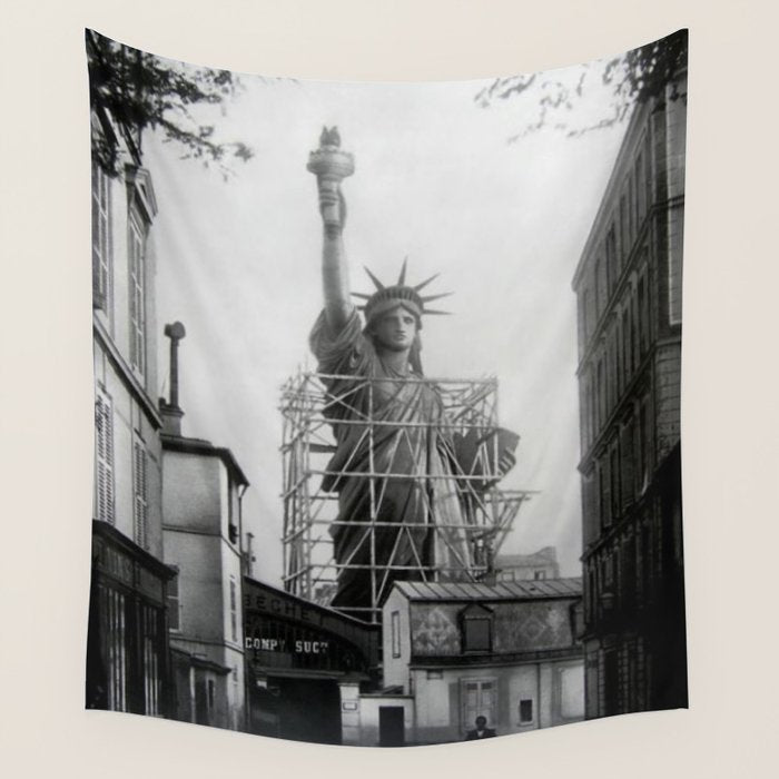 Piecing Together of the Architecture of the Statue Of Liberty In Paris, 1886 black and white photograph Wall Tapestry Gallery Image 4