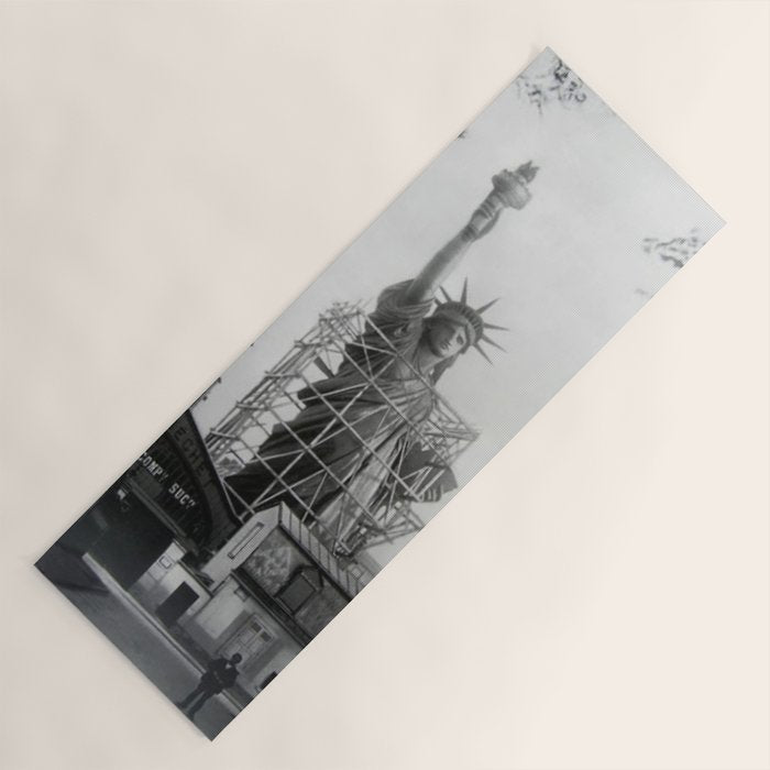 Piecing Together of the Architecture of the Statue Of Liberty In Paris, 1886 black and white photograph Yoga Mat Gallery Image 1
