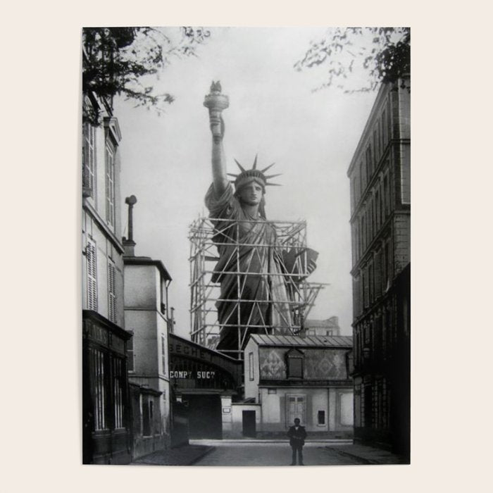 Piecing Together of the Architecture of the Statue Of Liberty In Paris, 1886 black and white photograph Poster Gallery Image 1