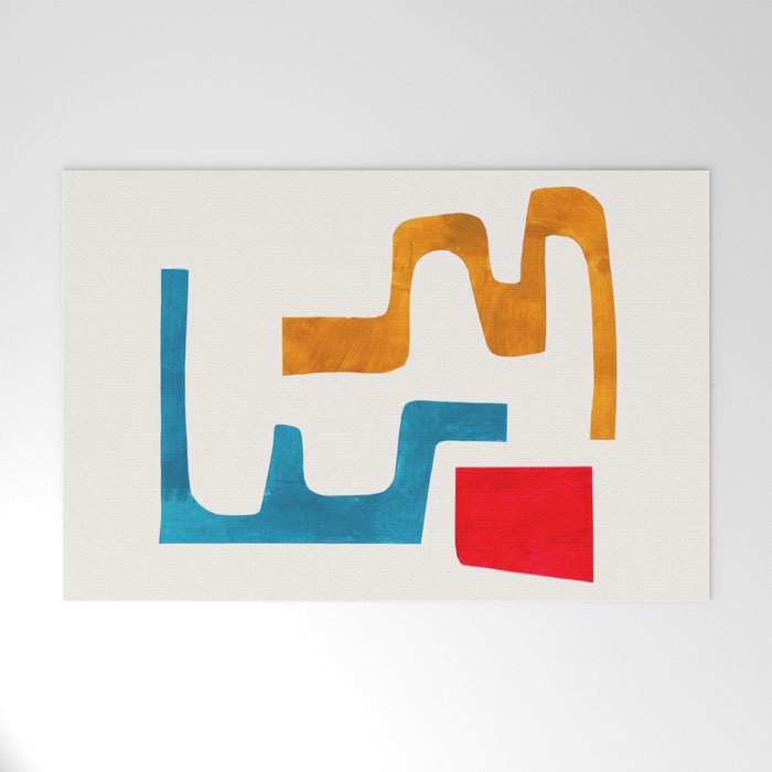 'Falling Down' Paper Collage Fun Colorful Shapes Mid Century Minimal Abstract Art by Ejaaz Haniff Welcome Mat Gallery Image 1