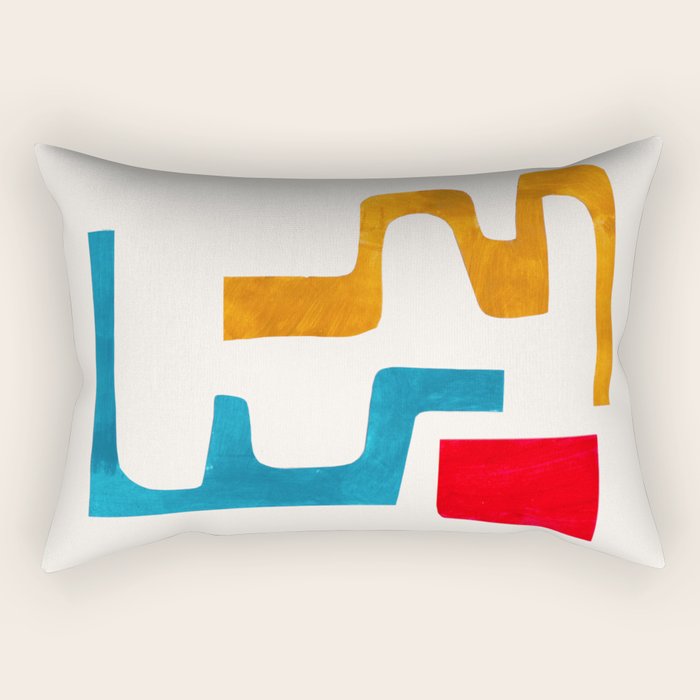 'Falling Down' Paper Collage Fun Colorful Shapes Mid Century Minimal Abstract Art by Ejaaz Haniff Rectangular Pillow Gallery Image 1