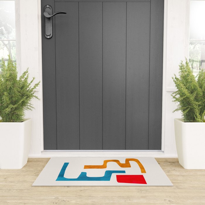 'Falling Down' Paper Collage Fun Colorful Shapes Mid Century Minimal Abstract Art by Ejaaz Haniff Welcome Mat Gallery Image 3