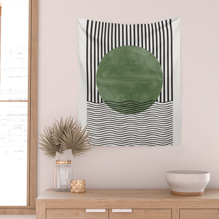Abstract Modern Green Wall Tapestry Gallery Image 2