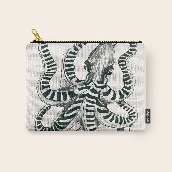 Striped Octopus Ink Drawing Carry All Pouch Gallery Image 1