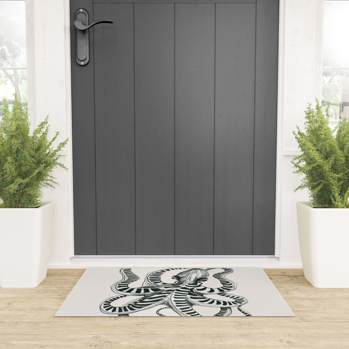Striped Octopus Ink Drawing Welcome Mat Gallery Image 3