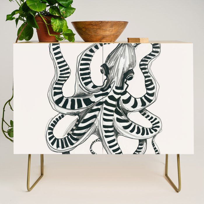Striped Octopus Ink Drawing Credenza Gallery Image 1