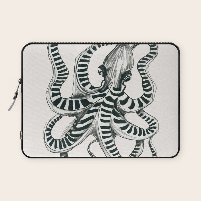 Striped Octopus Ink Drawing Laptop Sleeve Gallery Image 1
