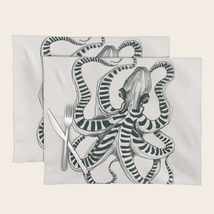 Striped Octopus Ink Drawing Placemat Gallery Image 1