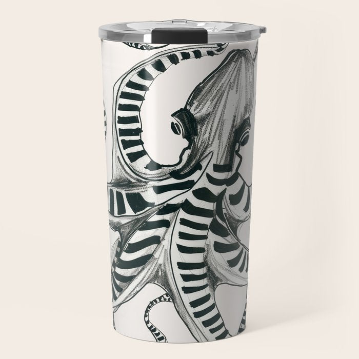 Striped Octopus Ink Drawing Travel Mug Gallery Image 1