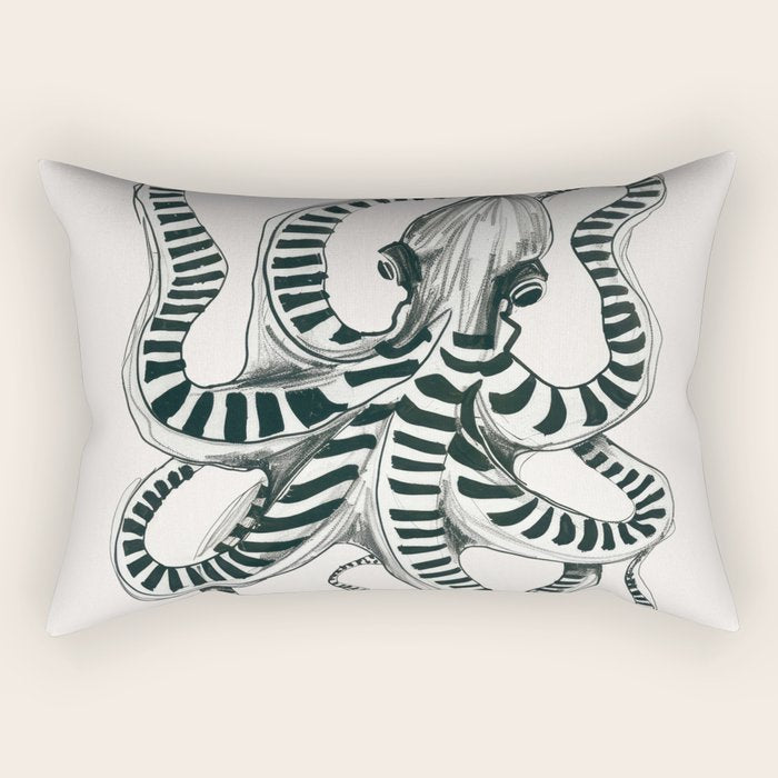 Striped Octopus Ink Drawing Rectangular Pillow Gallery Image 2