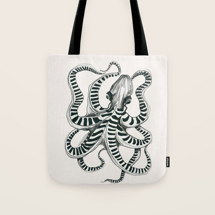 Striped Octopus Ink Drawing Tote Bag Gallery Image 1