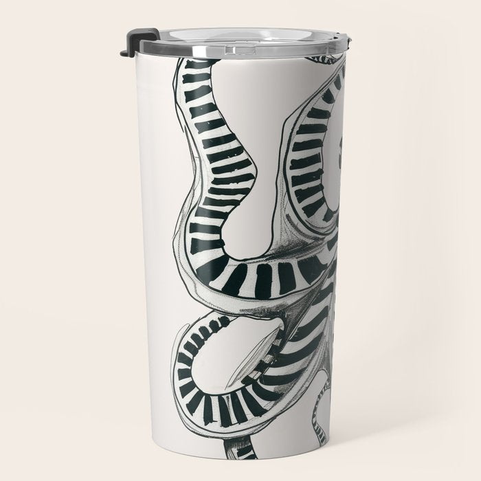 Striped Octopus Ink Drawing Travel Mug Gallery Image 3