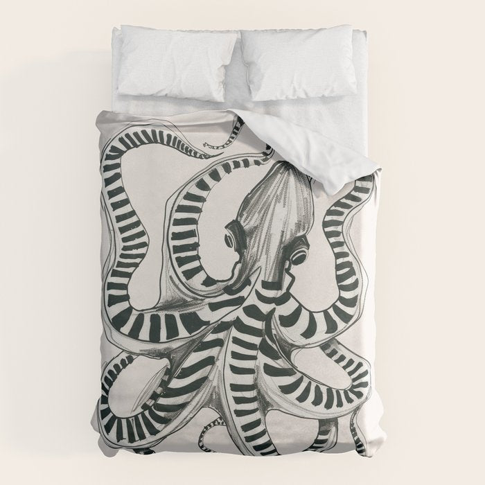 Striped Octopus Ink Drawing Duvet Cover Gallery Image 6