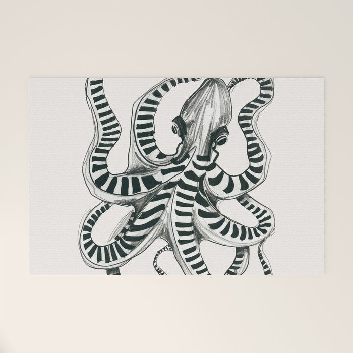 Striped Octopus Ink Drawing Welcome Mat Gallery Image 1