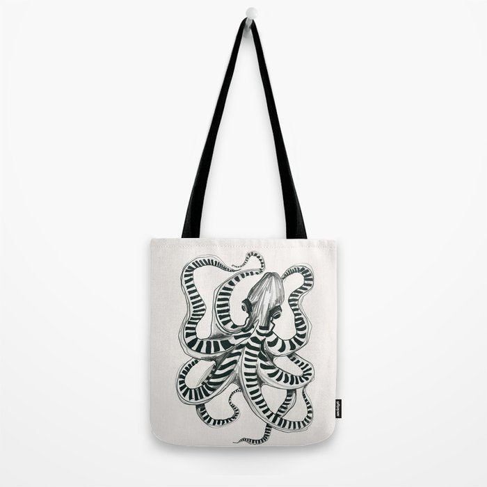 Striped Octopus Ink Drawing Tote Bag Gallery Image 2