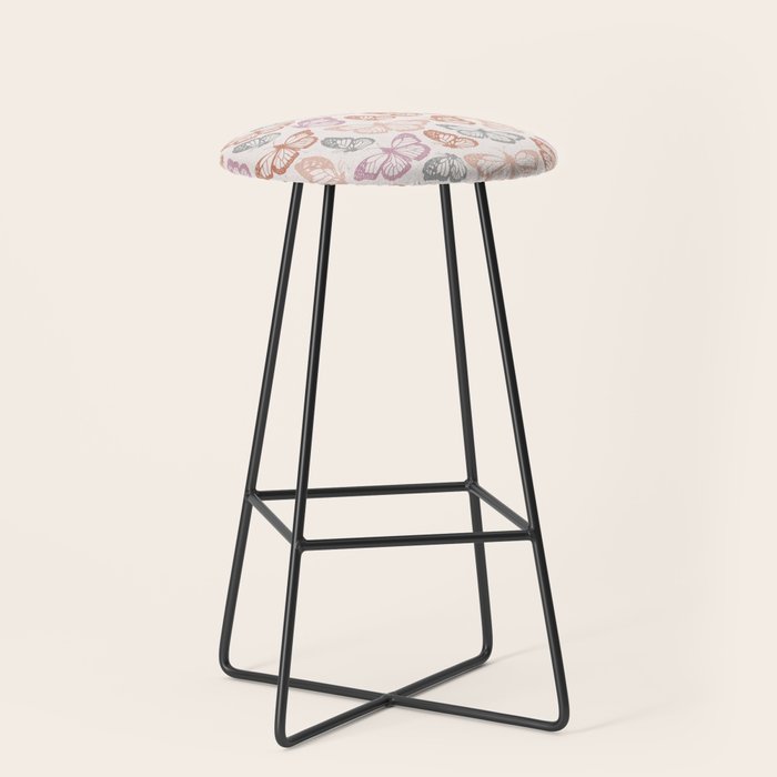 Orange & Pink Butterfly Pattern Stool Gallery Image 1