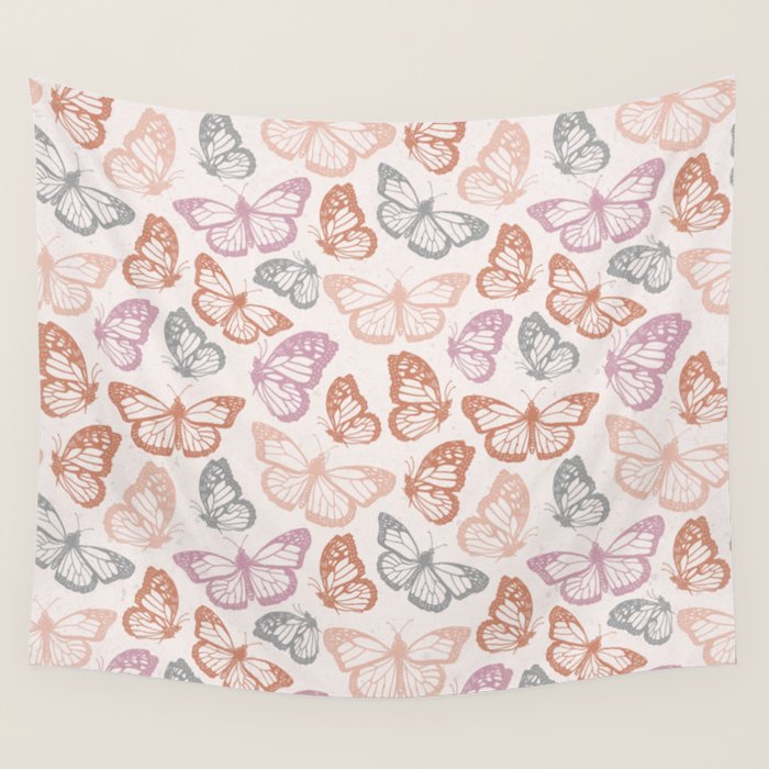 Orange & Pink Butterfly Pattern Wall Tapestry Gallery Image 4