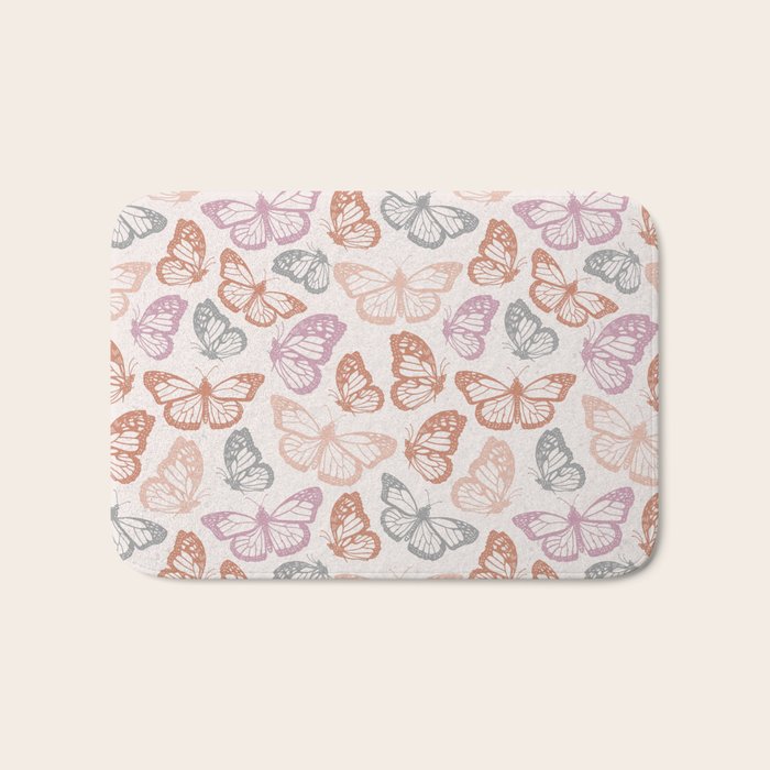 Orange & Pink Butterfly Pattern Bath Mat Gallery Image 1