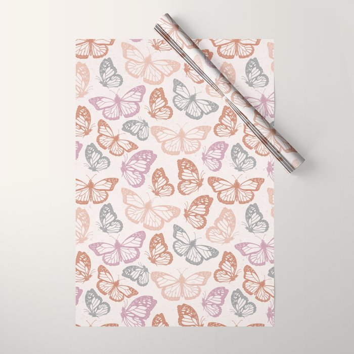 Orange & Pink Butterfly Pattern Wrapping Paper Gallery Image 1