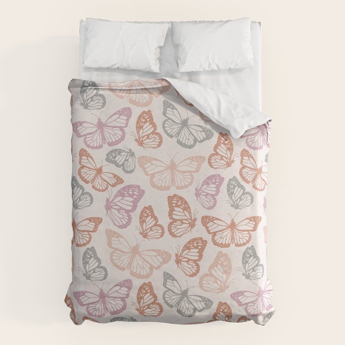 Orange & Pink Butterfly Pattern Duvet Cover Gallery Image 6