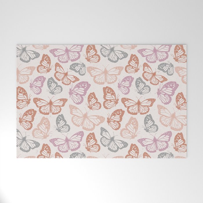Orange & Pink Butterfly Pattern Welcome Mat Gallery Image 1