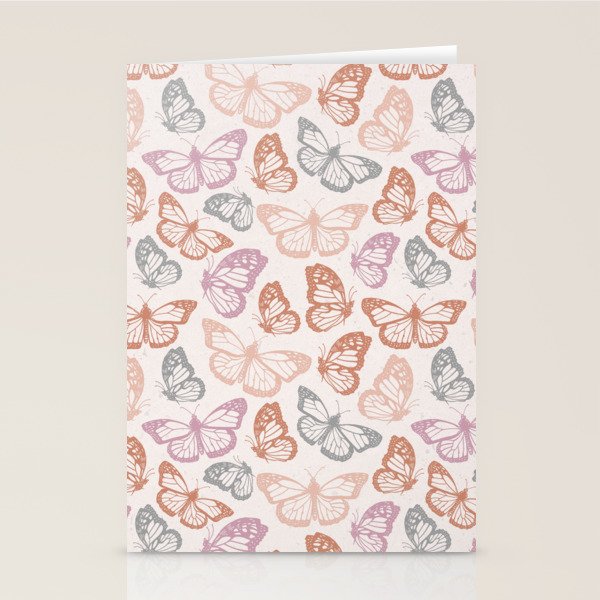 Orange & Pink Butterfly Pattern Stationery Card Gallery Image 1