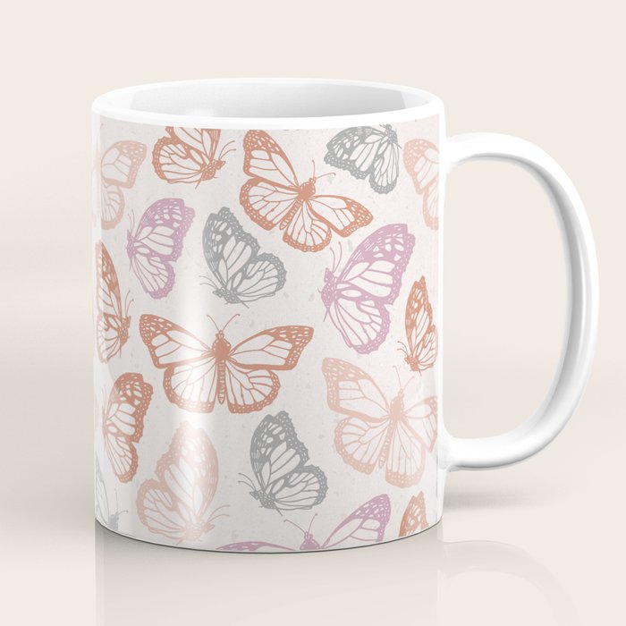Orange & Pink Butterfly Pattern Coffee Mug Gallery Image 1