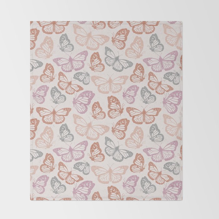 Orange & Pink Butterfly Pattern Throw Blanket Gallery Image 2