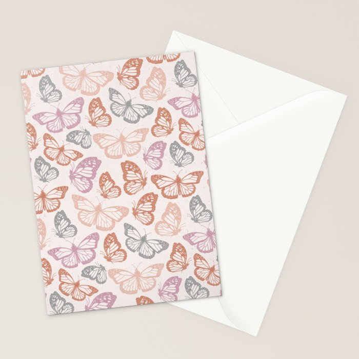Orange & Pink Butterfly Pattern Stationery Card Gallery Image 2