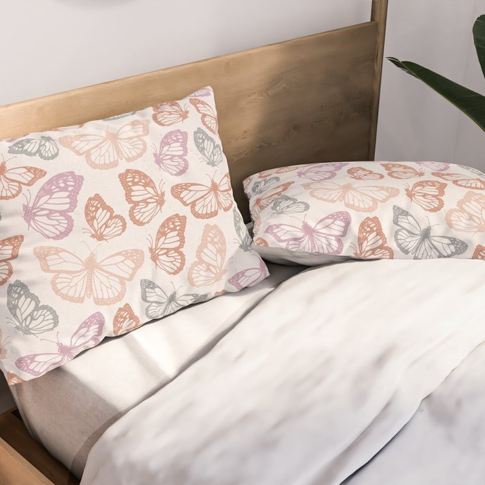 Orange & Pink Butterfly Pattern Pillow Sham Gallery Image 2