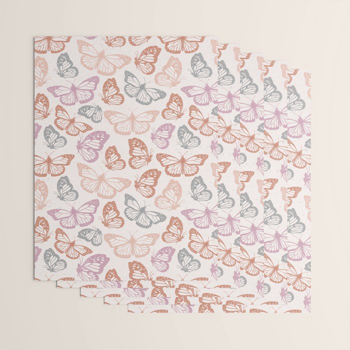 Orange & Pink Butterfly Pattern Wrapping Paper Gallery Image 3