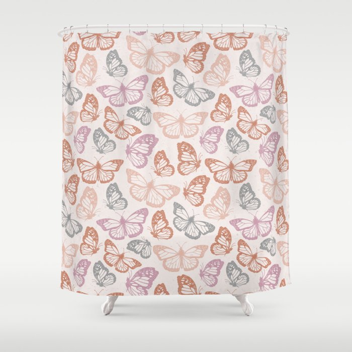 Orange & Pink Butterfly Pattern Shower Curtain Gallery Image 1