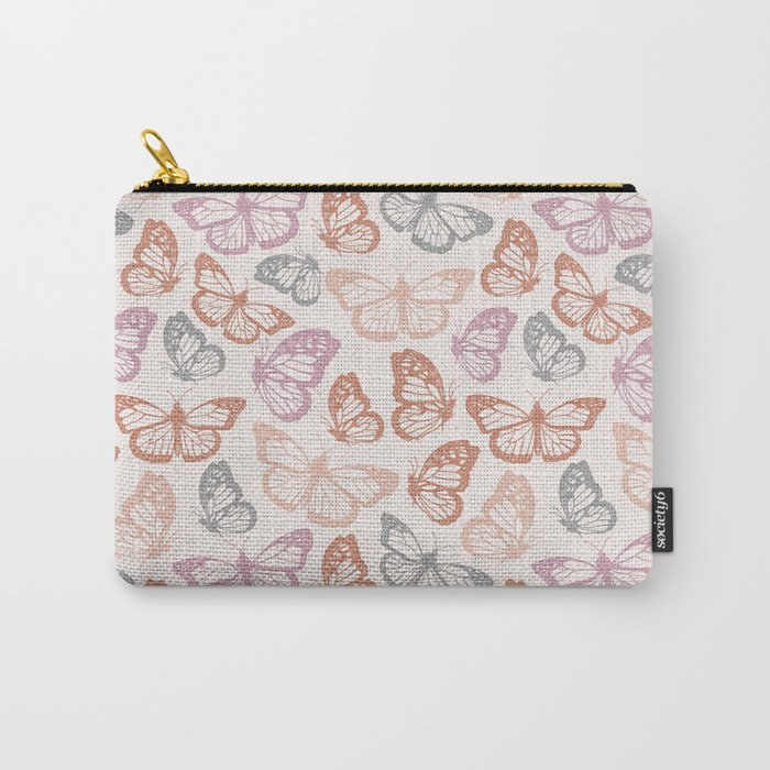Orange & Pink Butterfly Pattern Carry All Pouch Gallery Image 1