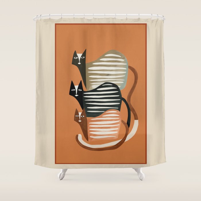 Stacked Abstract Cats Shower Curtain Gallery Image 1