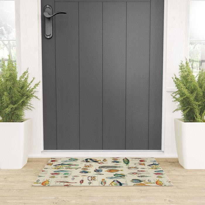 Multicolor  Vintage Fish And Sea Life Illustration Welcome Mat Gallery Image 3