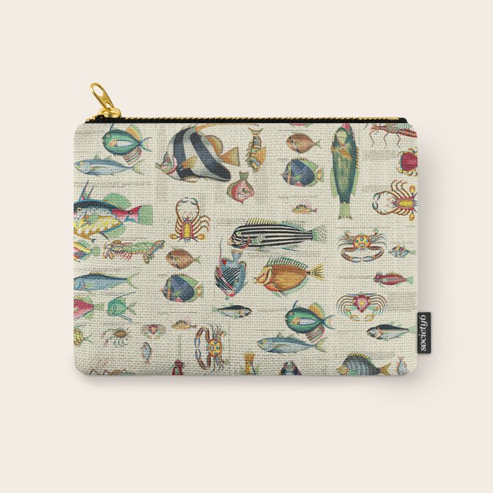 Multicolor  Vintage Fish And Sea Life Illustration Carry All Pouch Gallery Image 1