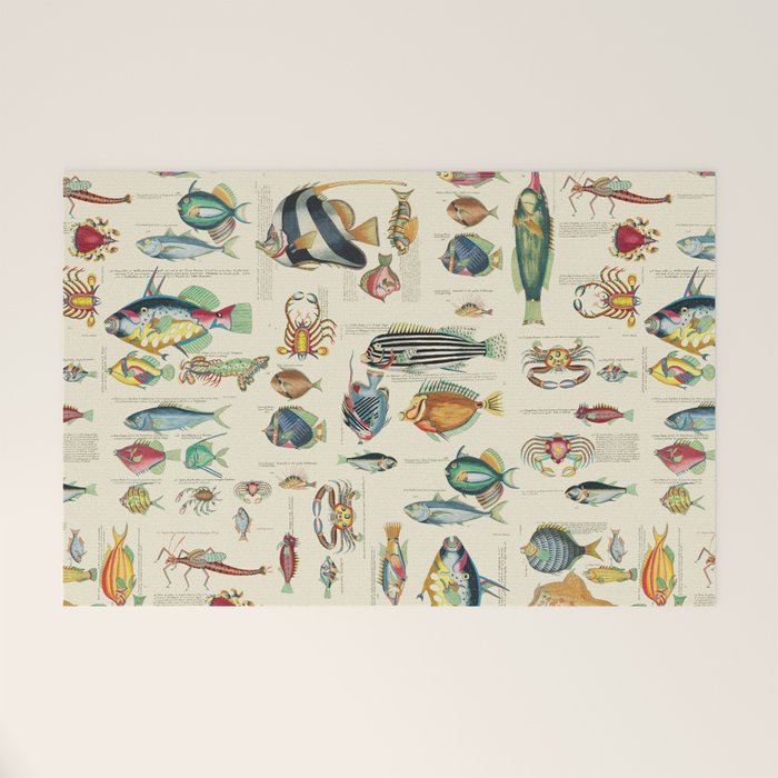 Multicolor  Vintage Fish And Sea Life Illustration Welcome Mat Gallery Image 1