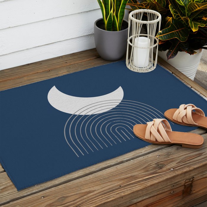 Moon Mountain Blue - Mid Century Modern Outdoor Rug Gallery Image 2