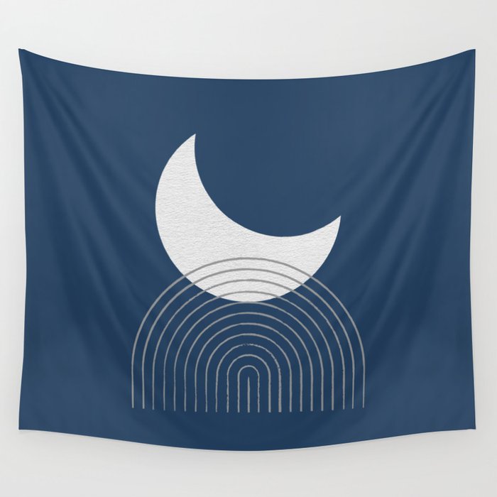 Moon Mountain Blue - Mid Century Modern Wall Tapestry Gallery Image 1