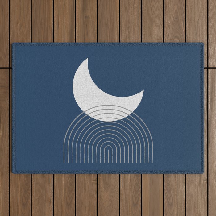 Moon Mountain Blue - Mid Century Modern Outdoor Rug Gallery Image 1