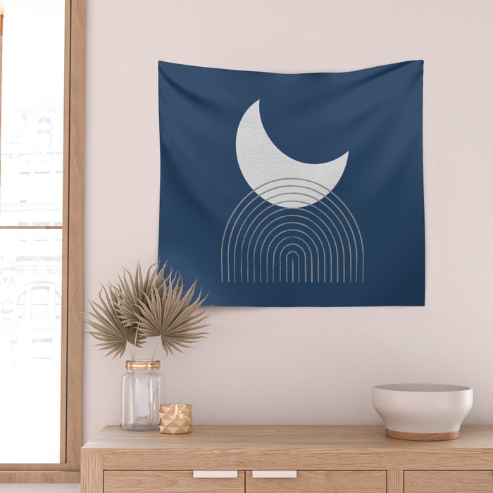 Moon Mountain Blue - Mid Century Modern Wall Tapestry Gallery Image 2
