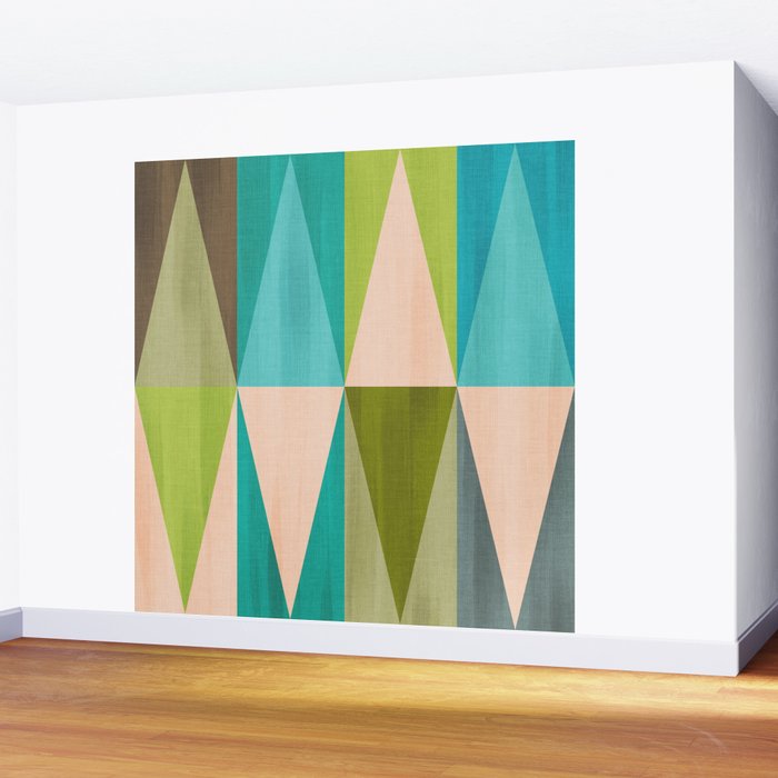 Mid Mod Diamond Pattern 3. textured Blue Green Wall Mural Gallery Image 2