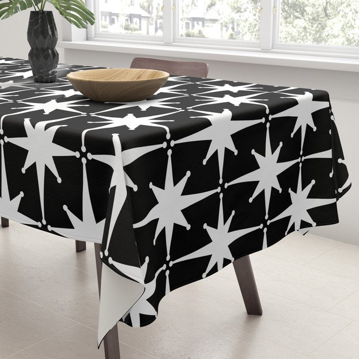 Atomic Age Retro Midcentury 1950s Starburst Pattern in White and Black Tablecloth Gallery Image 3