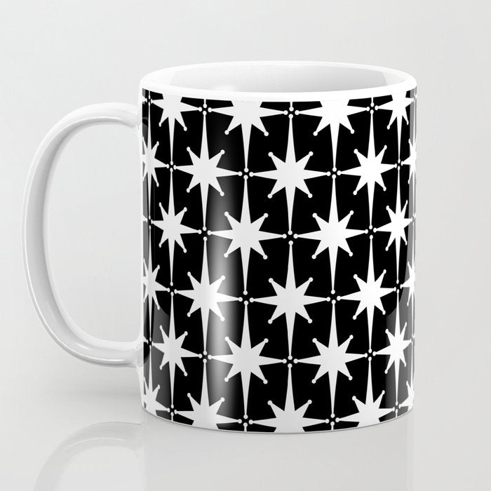 Atomic Age Retro Midcentury 1950s Starburst Pattern in White and Black Coffee Mug Gallery Image 3