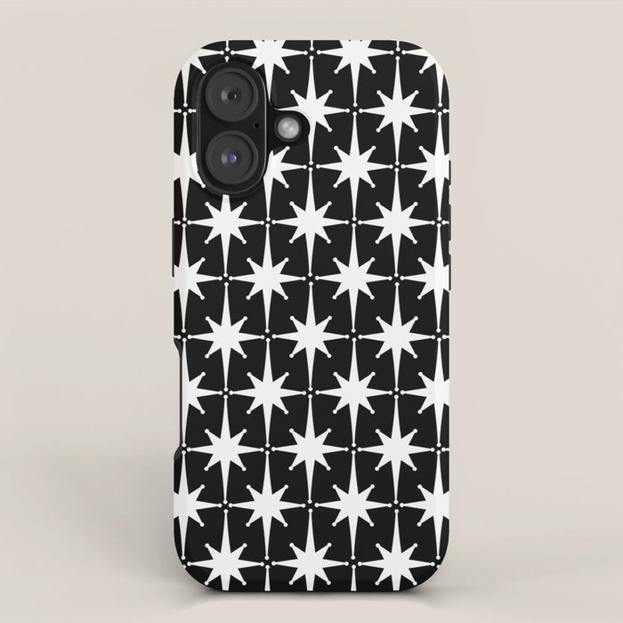 Atomic Age Retro Midcentury 1950s Starburst Pattern in White and Black iPhone Case Gallery Image 1