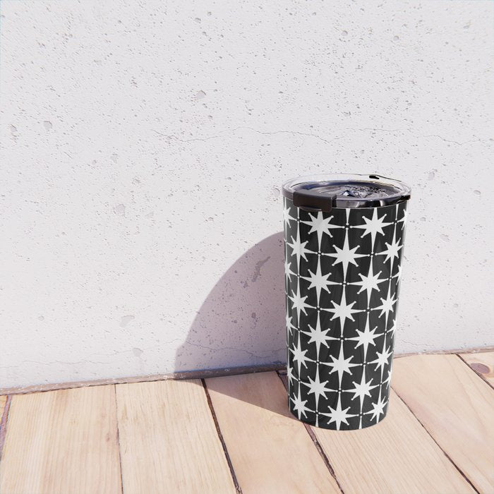 Atomic Age Retro Midcentury 1950s Starburst Pattern in White and Black Travel Mug Gallery Image 4