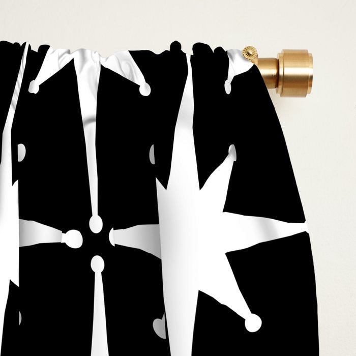Atomic Age Retro Midcentury 1950s Starburst Pattern in White and Black Window Curtain Gallery Image 2