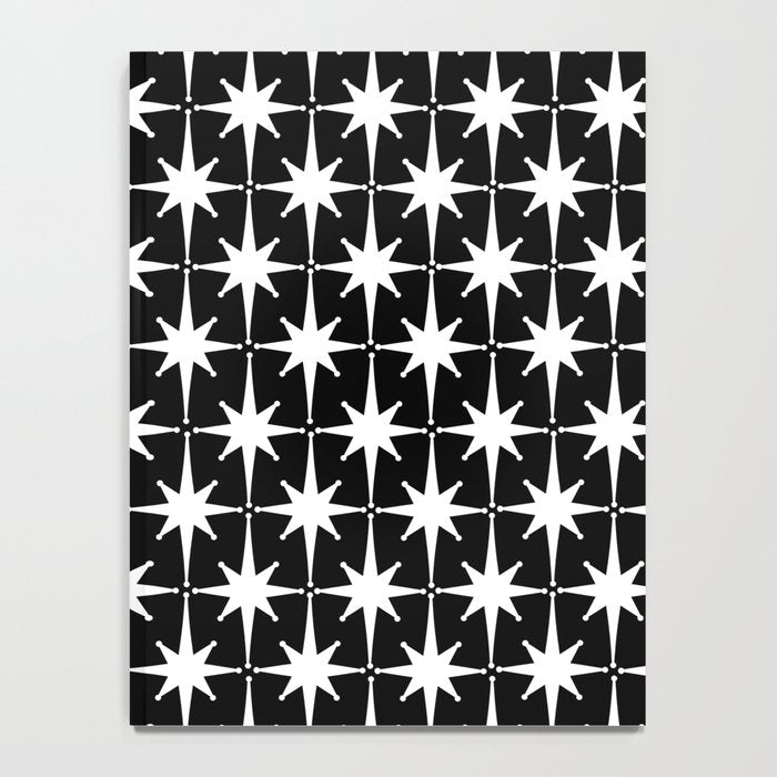 Atomic Age Retro Midcentury 1950s Starburst Pattern in White and Black Notebook Gallery Image 4