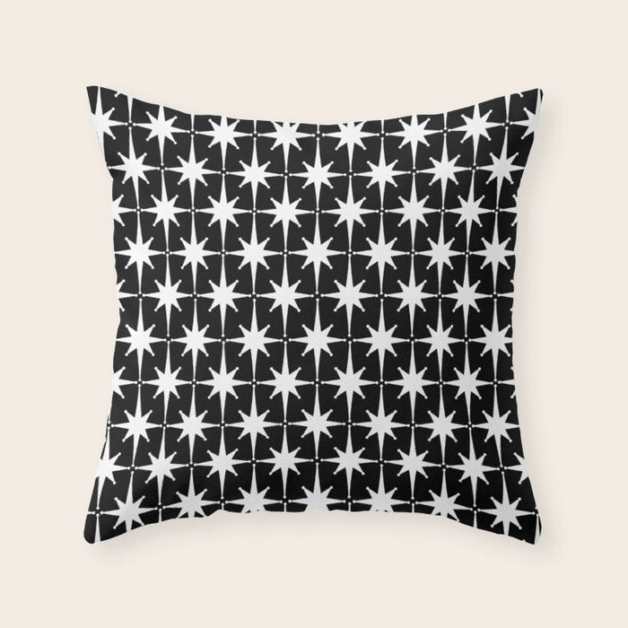 Atomic Age Retro Midcentury 1950s Starburst Pattern in White and Black Throw Pillow Gallery Image 6